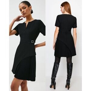 Karen Millen Tailored Military Pleat Short Sleeve Mini Dress Black Size 6 LBD
